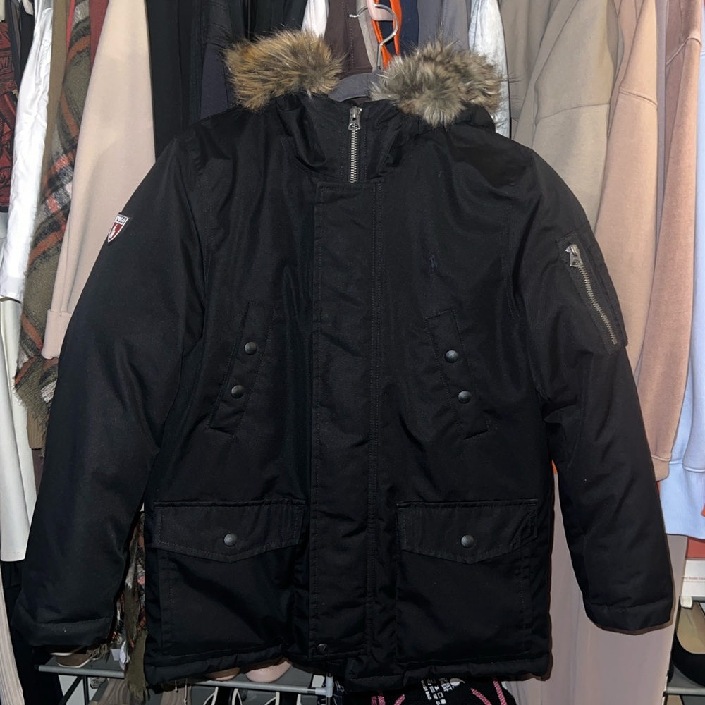 Polo Black Parka with Faux Fur Hood